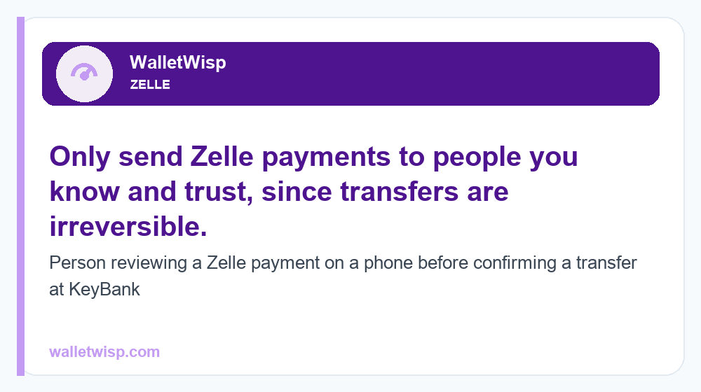 Person reviewing a Zelle payment on a phone before confirming a transfer at KeyBank
