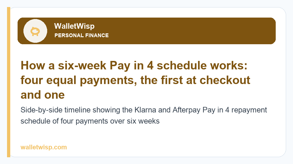 Side-by-side timeline showing the Klarna and Afterpay Pay in 4 repayment schedule of four payments over six weeks