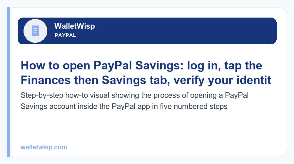 Step-by-step how-to visual showing the process of opening a PayPal Savings account inside the PayPal app in five numbered steps